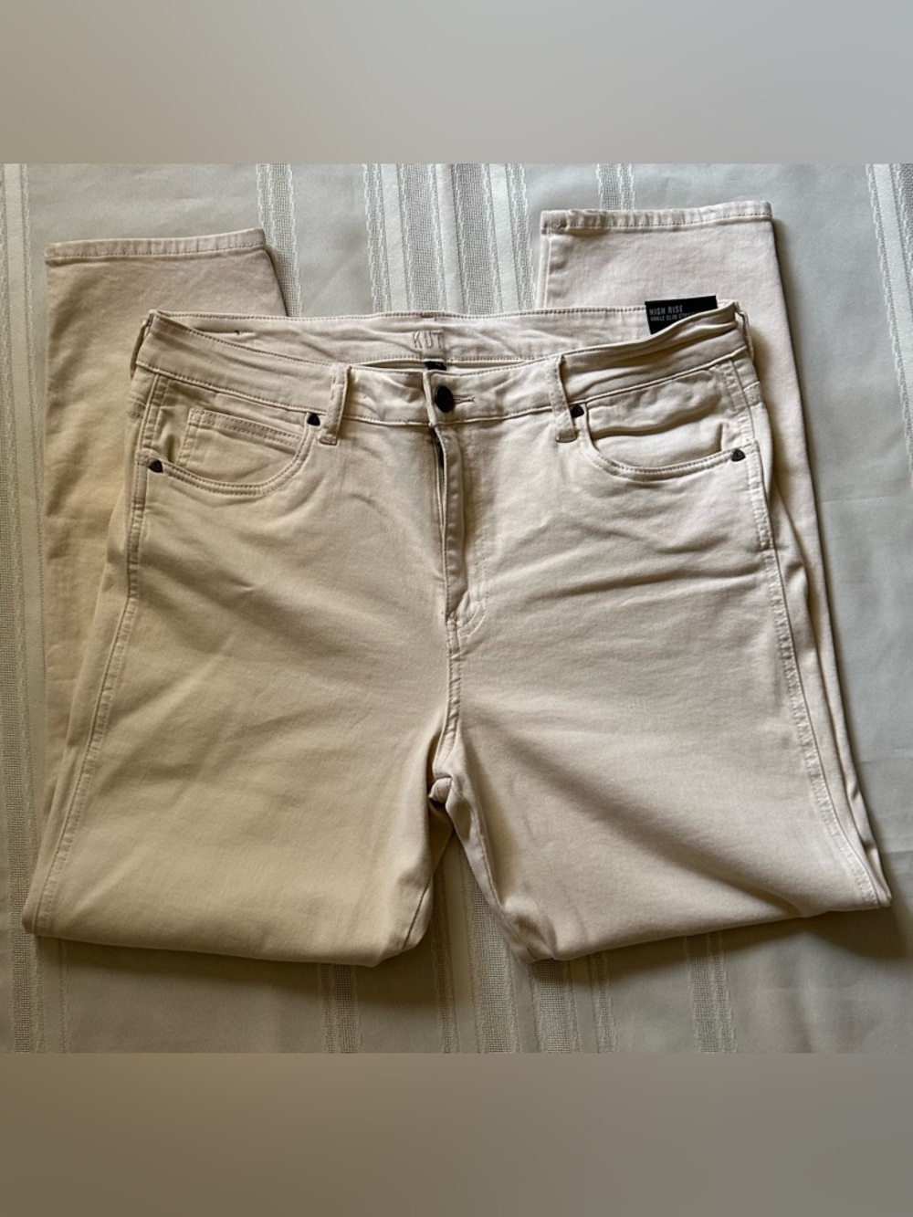 Kut from the Kloth Cream High Rise Ankle Slim Straight-Leg Size 14 women NWT